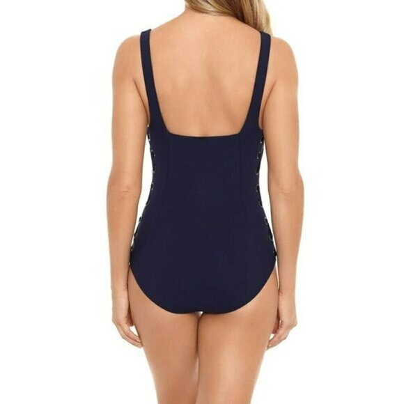 NWT Amoressa by Miraclesuit Bondi Moonraker Lace up Sides One-Piece Swimsuit - Picture 4 of 10